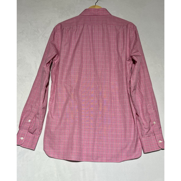 J Crew Dress Shirt Mens Large Pink Plaid Wrinkle Free 80s 2 Ply Button Up - Picture 2 of 11